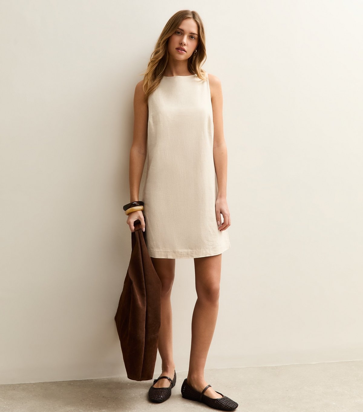 New Look Women's Stone Linen Blend Tie Back Mini Dress New Look - 3