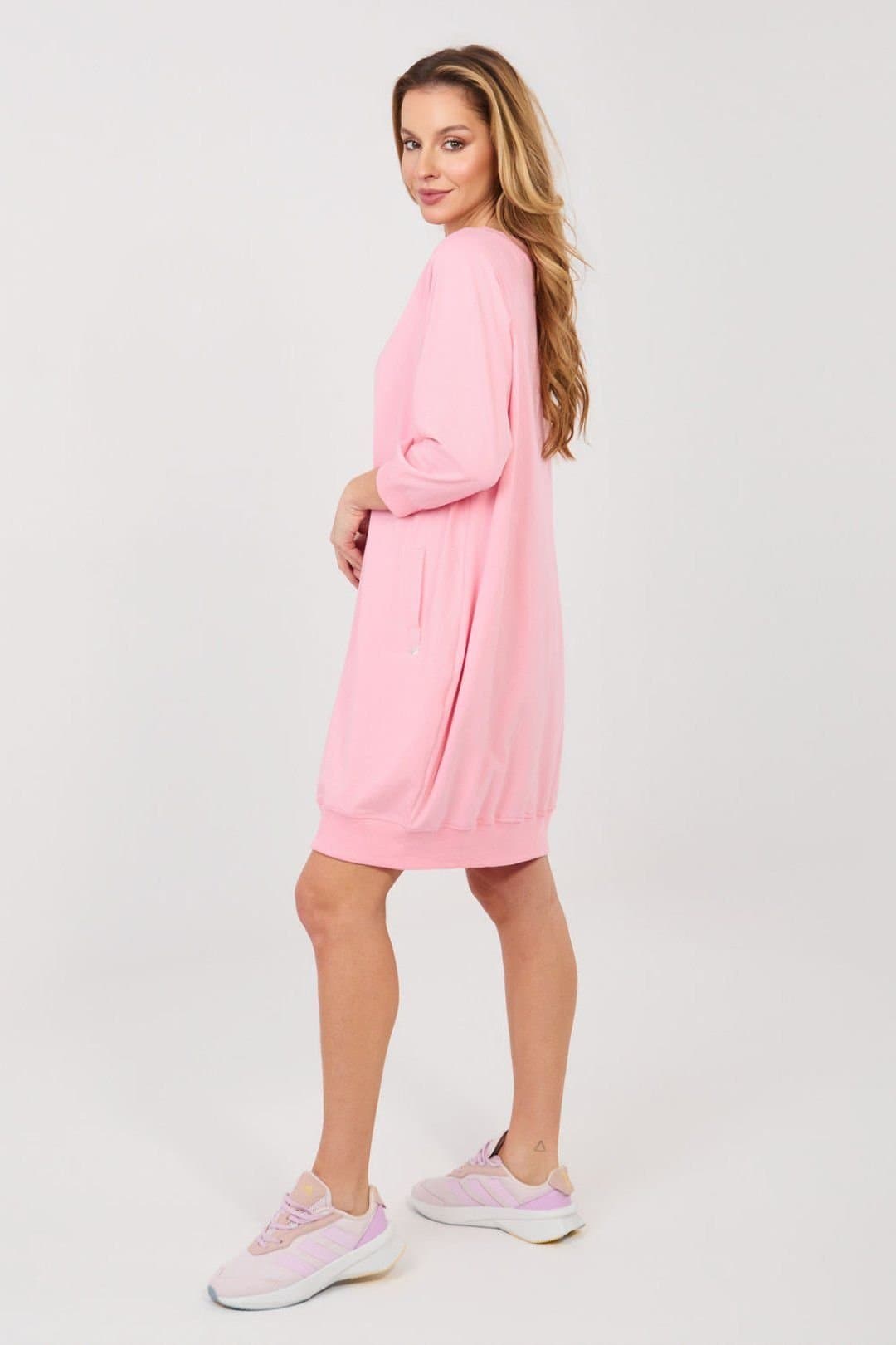 Love Lace Love Lace Women's Cotton Elastane Sweatshirt Dress with Pockets Style 224941 in Pink