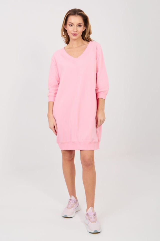 Love Lace Love Lace Women's Cotton Elastane Sweatshirt Dress with Pockets Style 224941 in Pink - 3