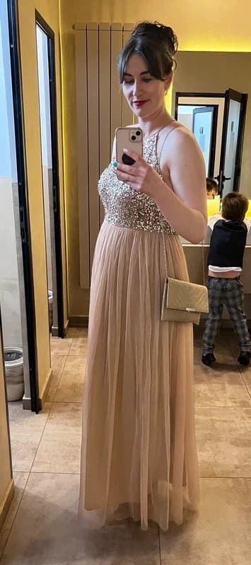 Maya Deluxe Sequin Dress. Dusty pink colour