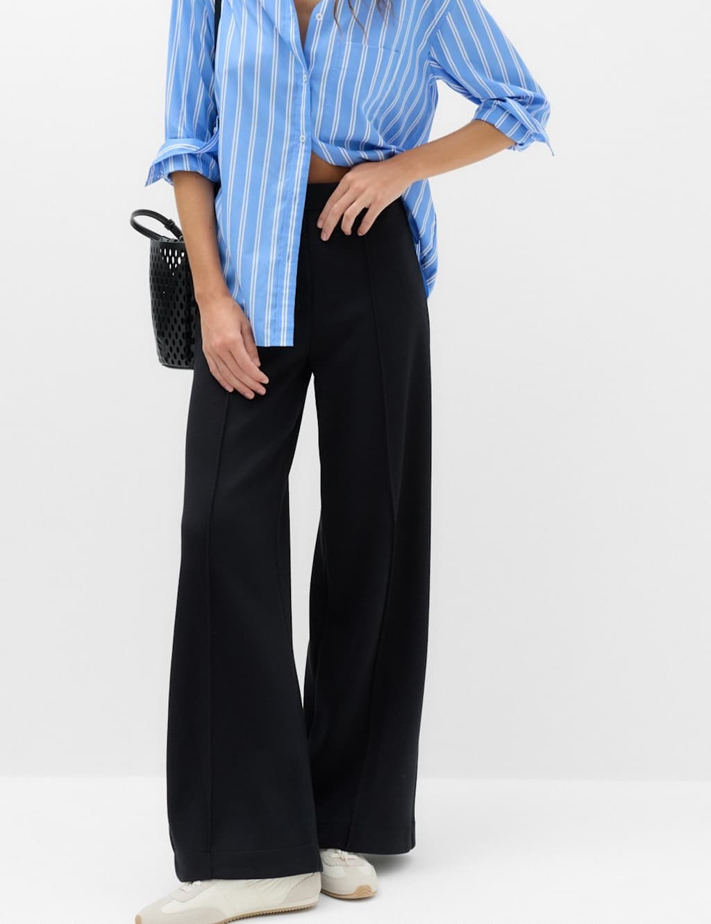 Marks & Spencer M&S Premium Jersey Seam Detail Wide Leg Trousers Black
