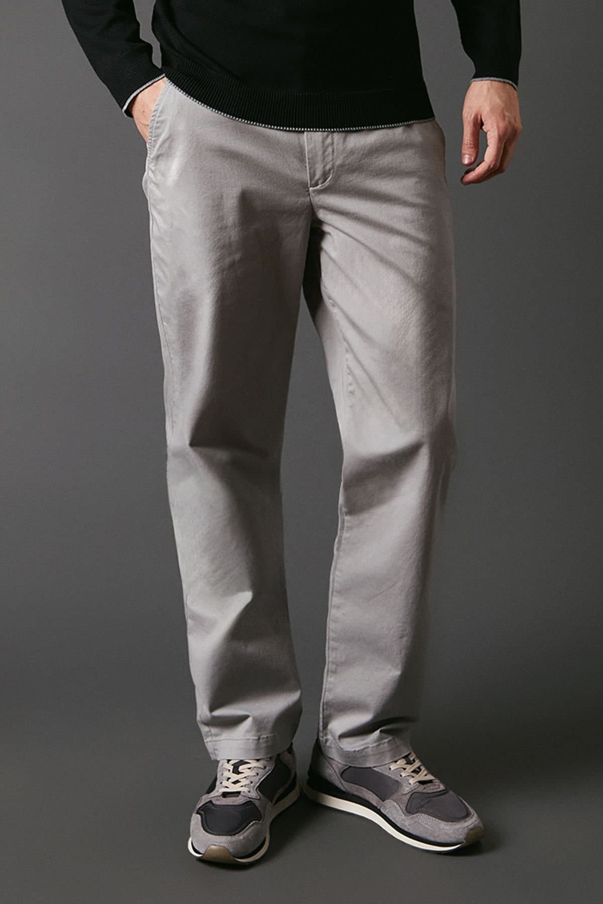 Maine Maine Men's Pale Grey Premium Chino Trousers