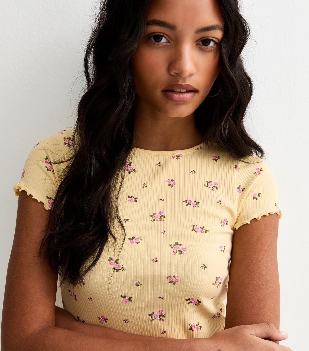 New Look Women's Yellow Floral Babylock T-Shirt New Look