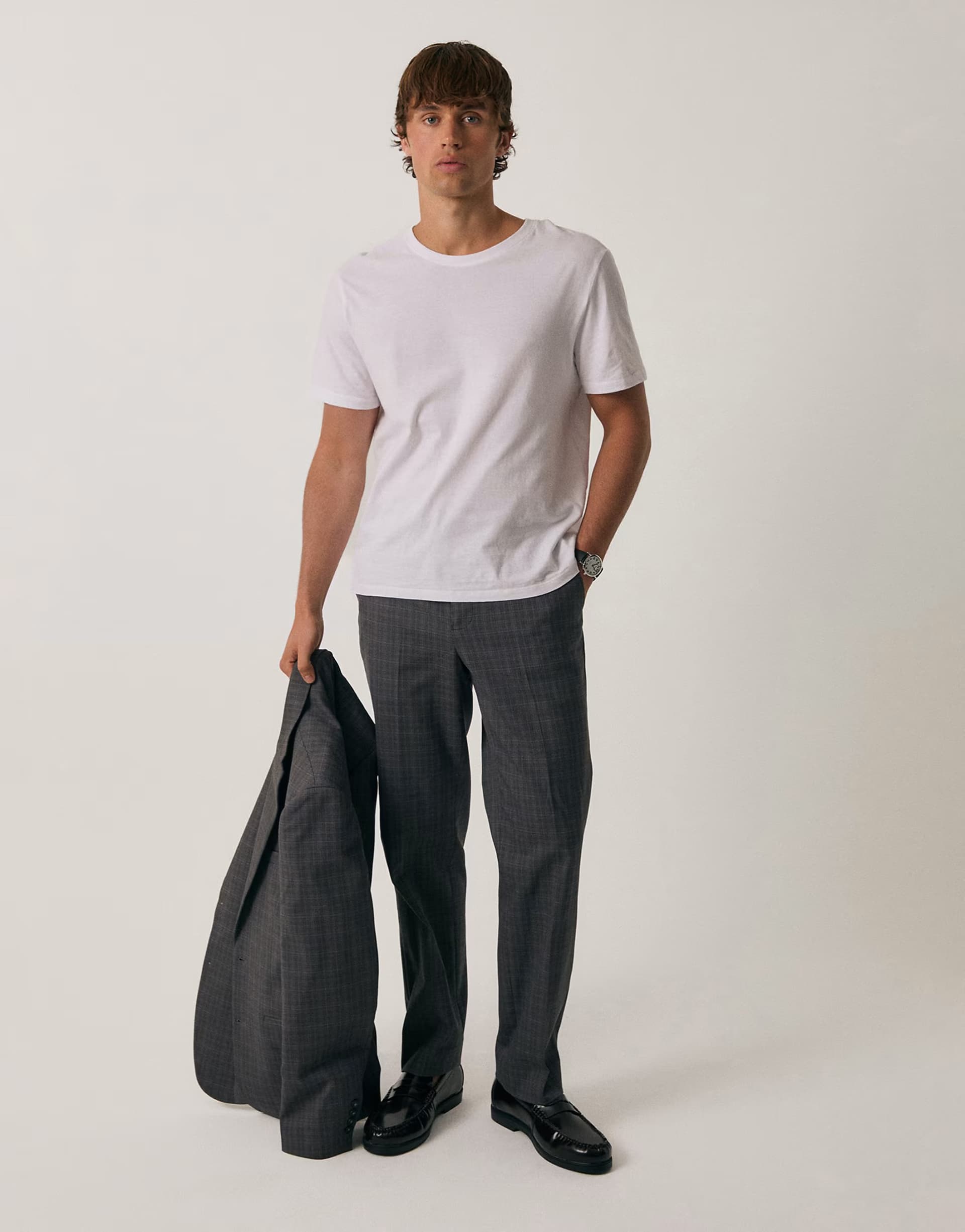 ASOS Threadbare Tailored fit check suit trousers in grey