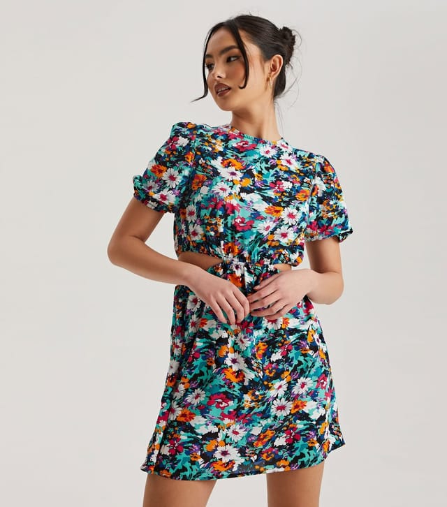 Urban Bliss Women's Black Floral Print Cut Out Mini Dress Urban Bliss New Look - 2