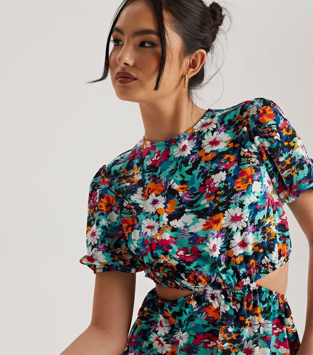 Urban Bliss Women's Black Floral Print Cut Out Mini Dress Urban Bliss New Look - 3