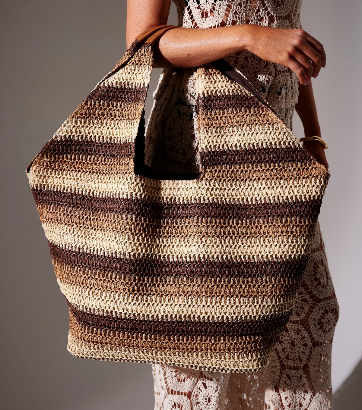 South Beach Brown Straw Stripe Oversized Bag South Beach New Look - 2