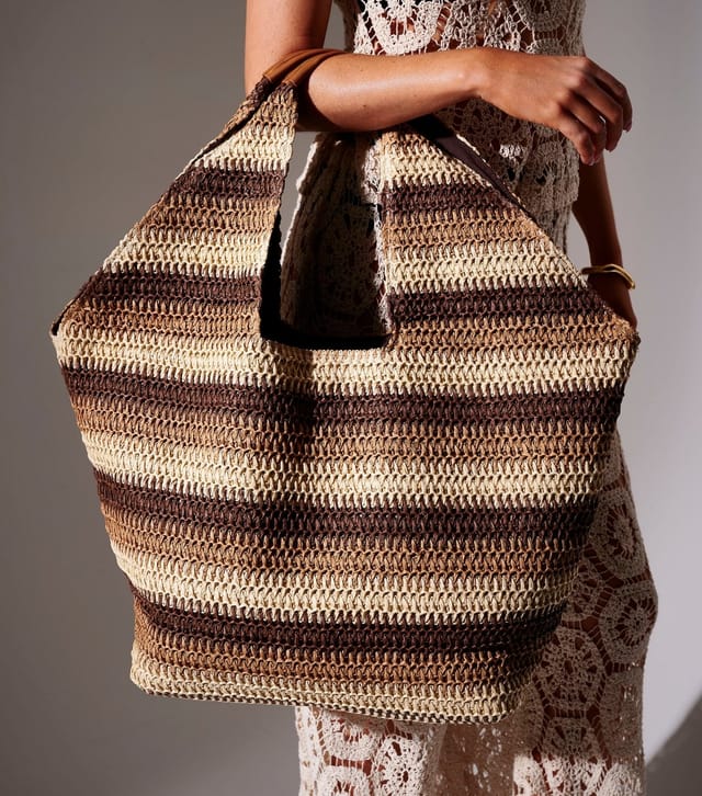 South Beach Brown Straw Stripe Oversized Bag South Beach New Look - 2