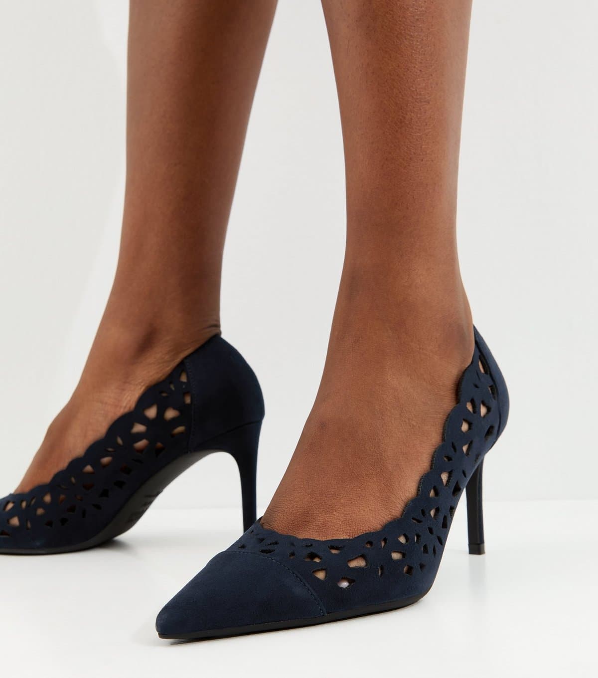 New Look Women's Navy Faux Suede Laser Cut Court Shoes Vegan New Look