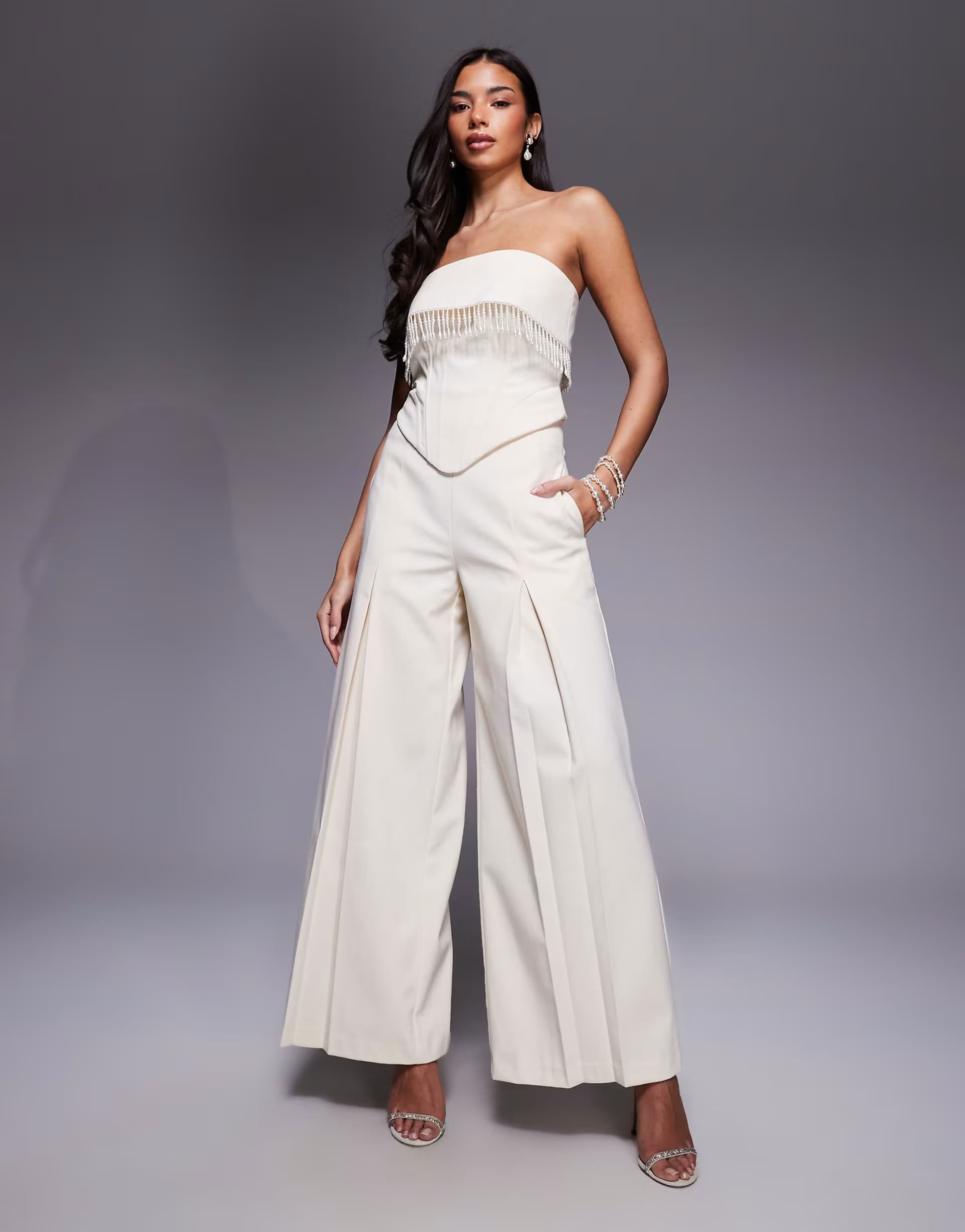 ASOS ASOS LUXE co-ord wide leg pleated linen trousers in cream