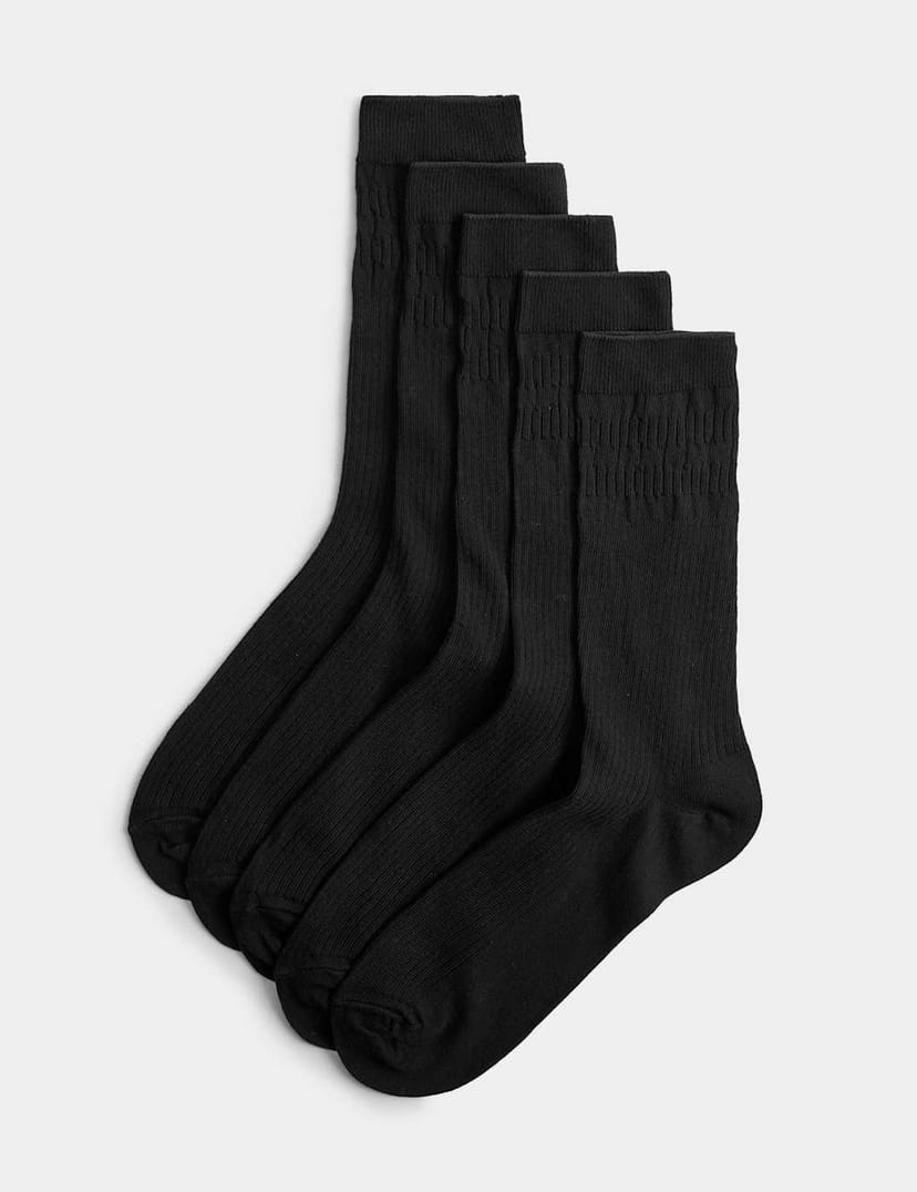 Marks & Spencer M&S 5 Pack Cotton Rich Gentle Grip Socks Black - 1