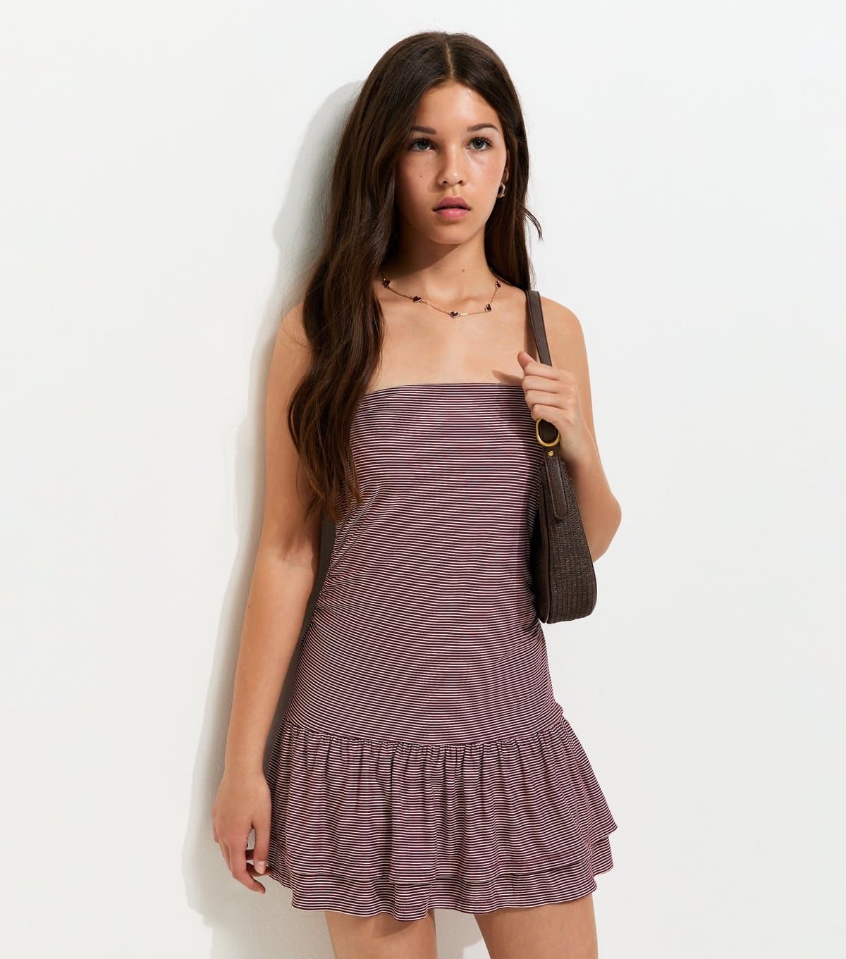 New Look Girls' Red Striped Strapless Rara Mini Dress New Look