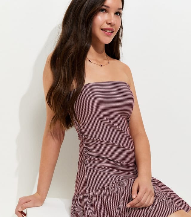 New Look Girls' Red Striped Strapless Rara Mini Dress New Look - 2