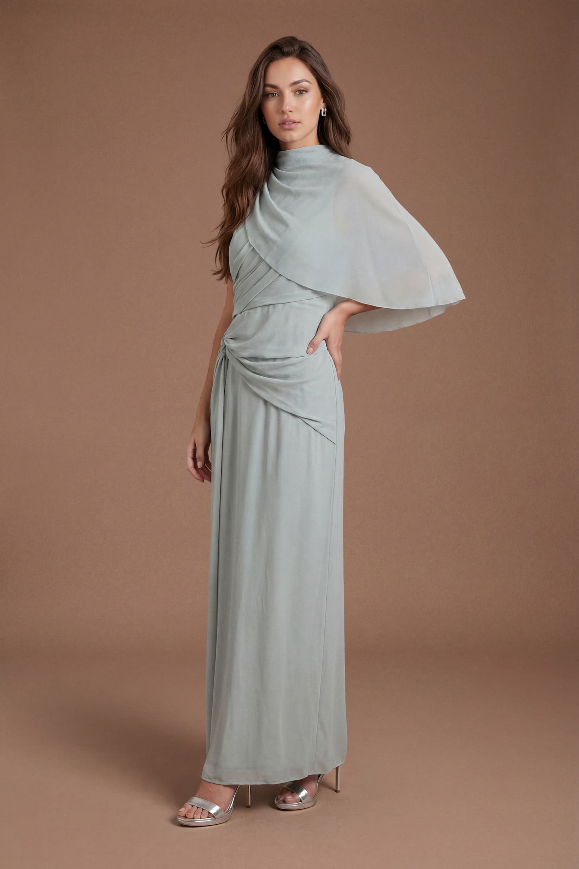 Coast Coast Women's High Neck Drape Contour Collective Bridesmaid Dress in Sage