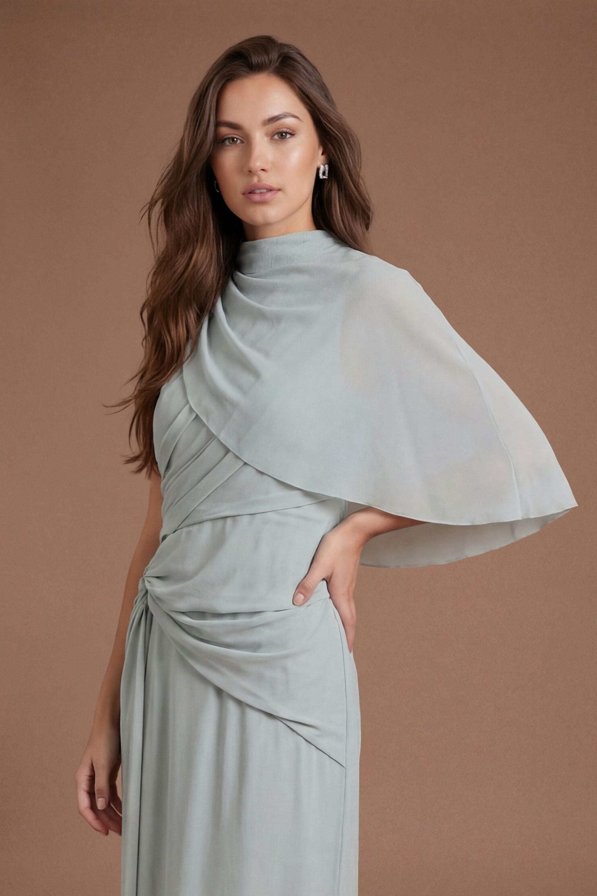 Coast Coast Women's High Neck Drape Contour Collective Bridesmaid Dress in Sage - 4