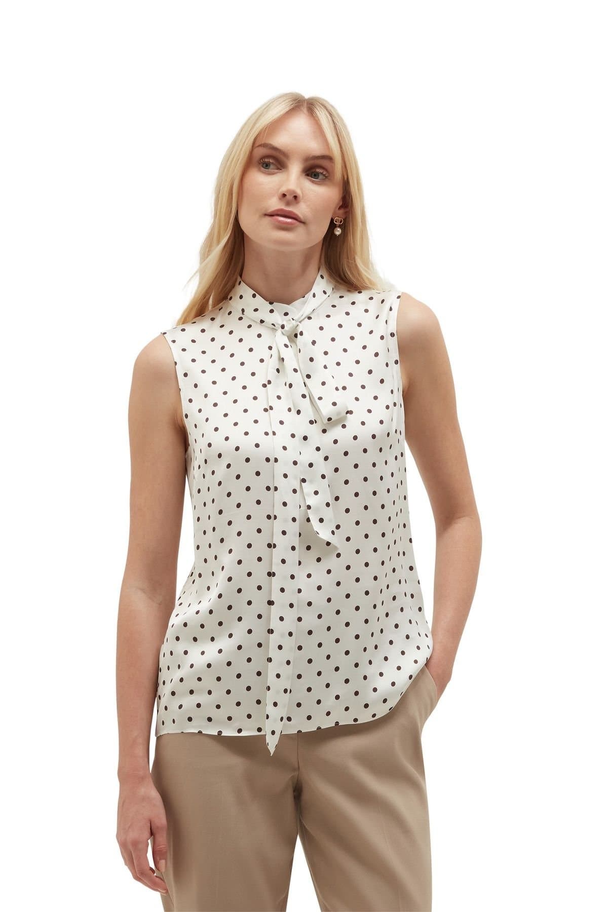 Hobbs London Hobbs London Women's Natasha Tie-Neck Polka Dot Blouse in White