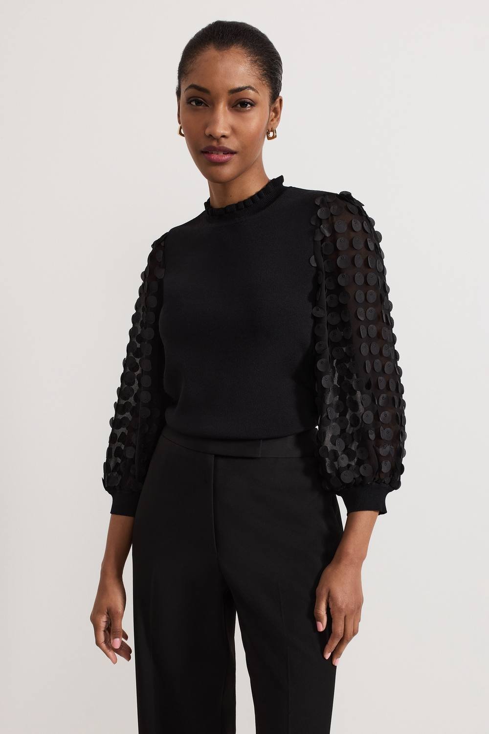 Phase Eight Phase Eight Women's Shelly Woven Sleeve Detail Jumper in Black - 2