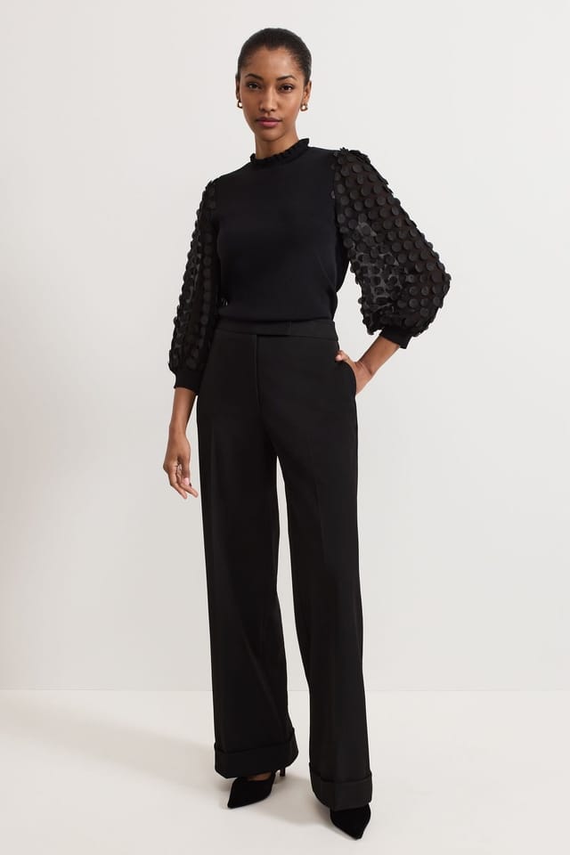Phase Eight Phase Eight Women's Shelly Woven Sleeve Detail Jumper in Black - 3