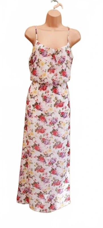 New Look New look white pink lilac floral strappy drape chiffon maxi long dress 14