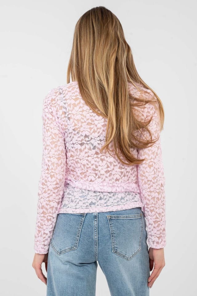Love Lace Love Lace Women's Elegant Jabot Lace Blouse with Lined Fit in Pink - 3