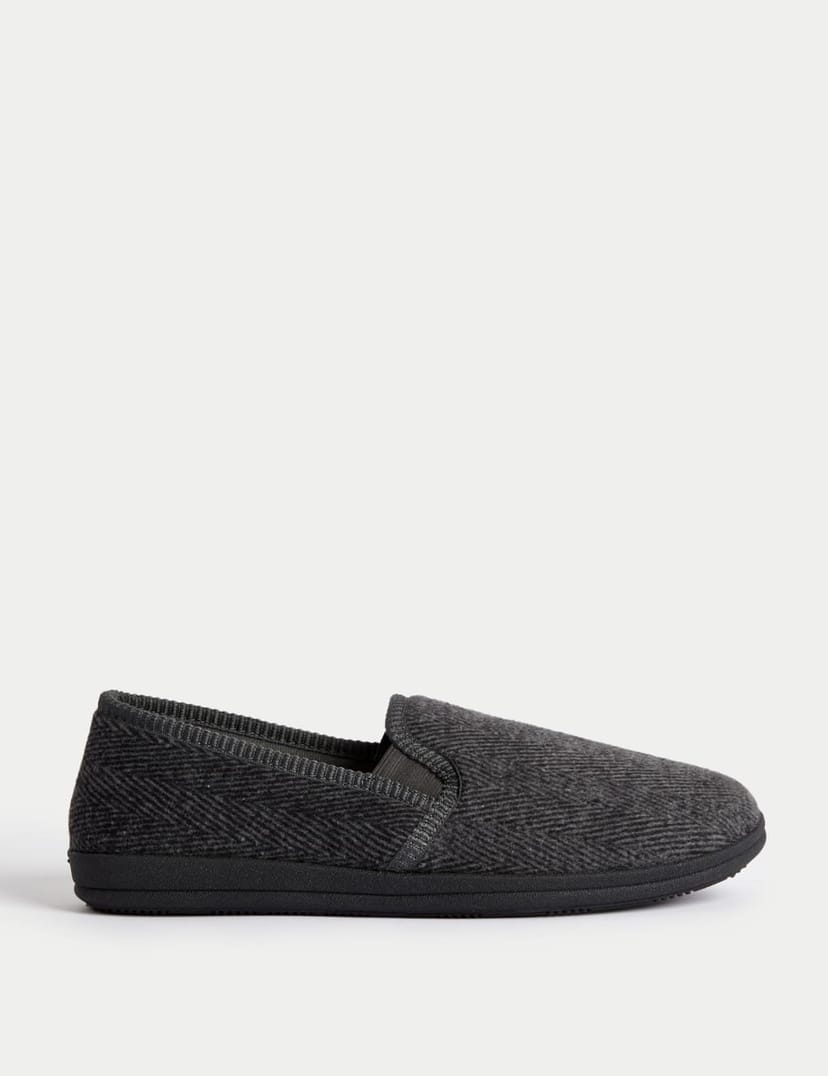 Marks & Spencer M&S Herringbone Slippers with Freshfeet™ Grey - 1