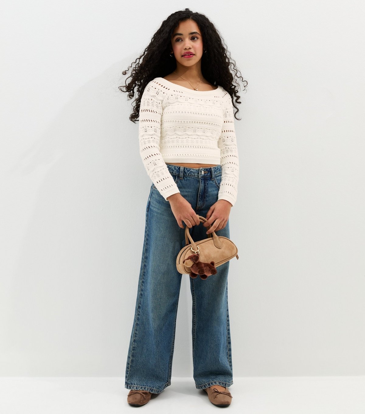 New Look Girls' Cream Crochet Bardot Neck Jumper New Look - 3