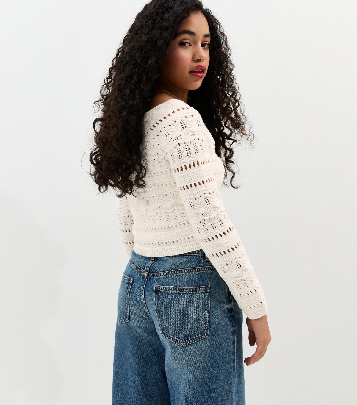 New Look Girls' Cream Crochet Bardot Neck Jumper New Look - 4