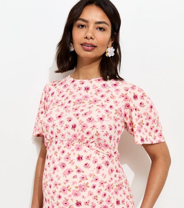 New Look Women's Maternity Pink Floral Print Short Sleeve Midi Dress New Look - 2