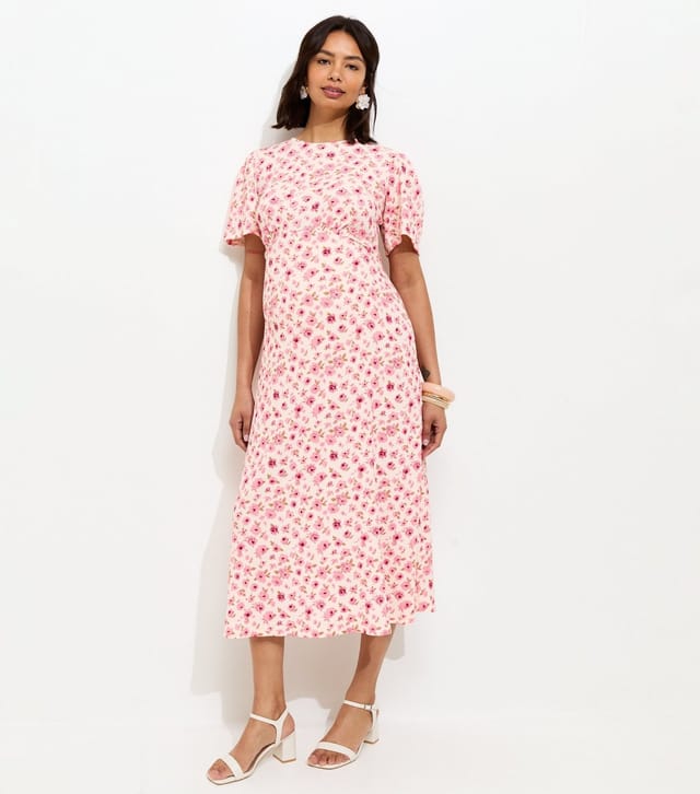 New Look Women's Maternity Pink Floral Print Short Sleeve Midi Dress New Look - 3