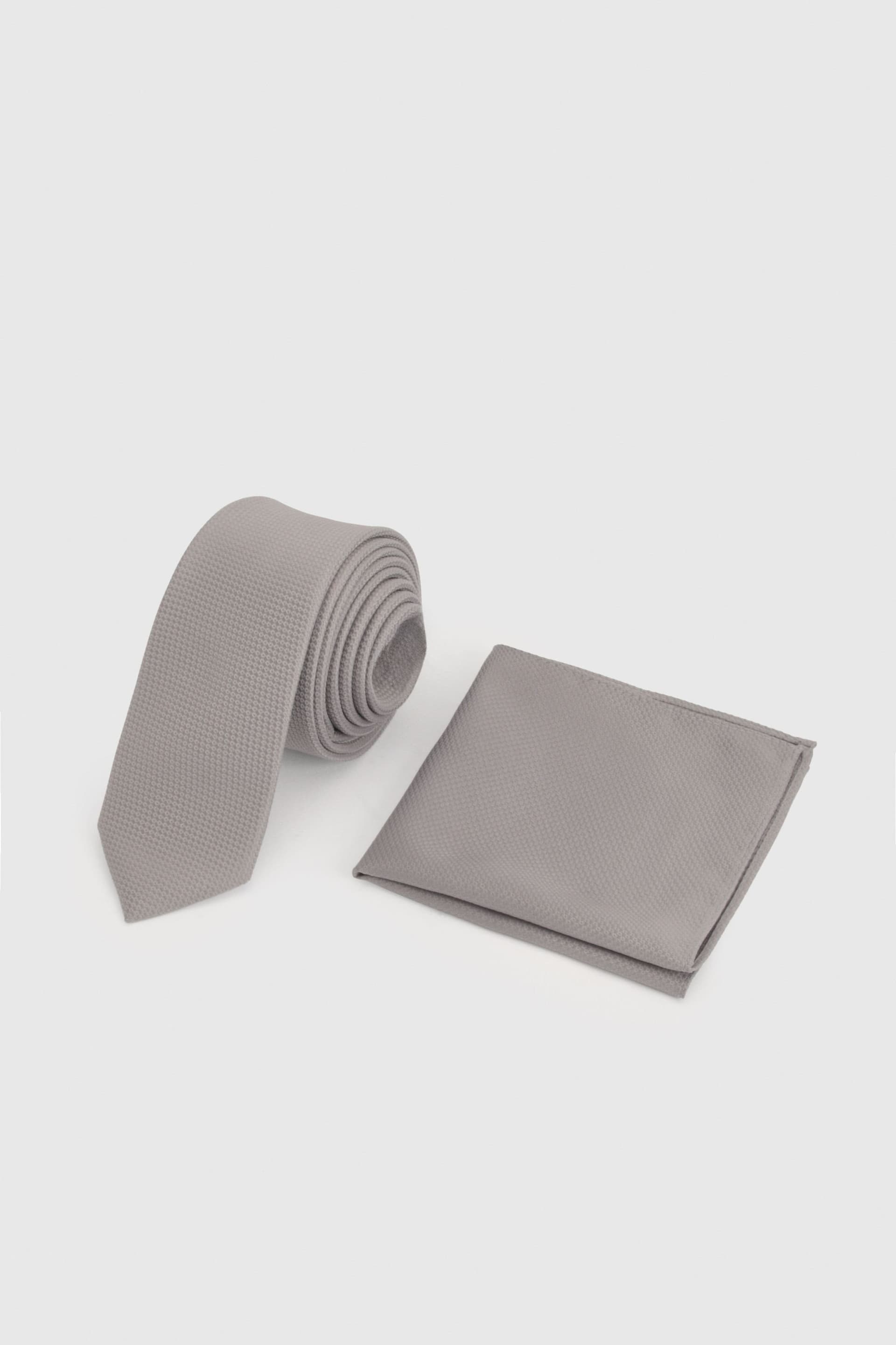 Burton Burton Men's Taupe Textured Tie & Pocket Square