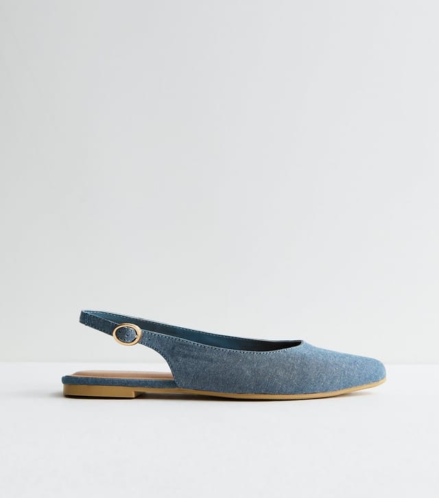 New Look Women's Light Blue Chambray Pointy Slingback Flats Vegan New Look - 3
