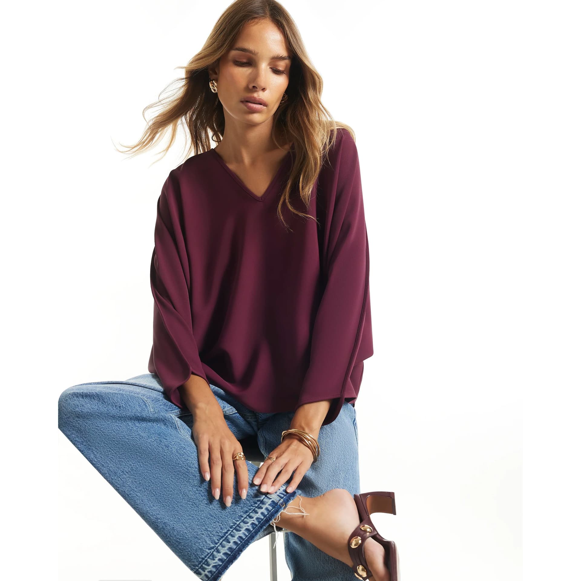 River Island River Island Womens Purple V Neck Batwing Top