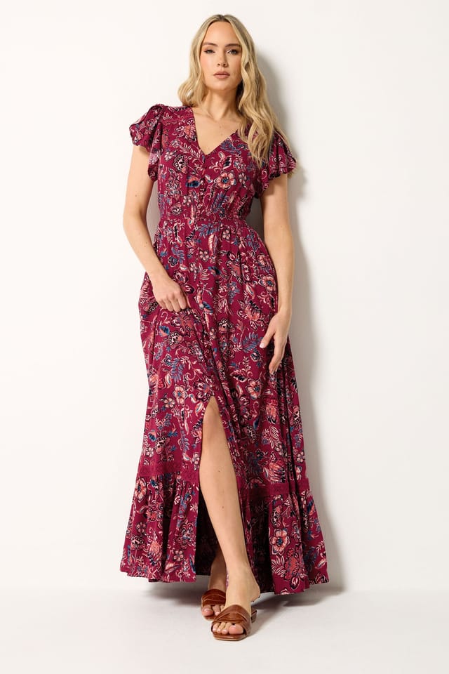 Long Tall Sally Long Tall Sally Women's Tall Floral Button Maxi Dress in Burgundy - 3