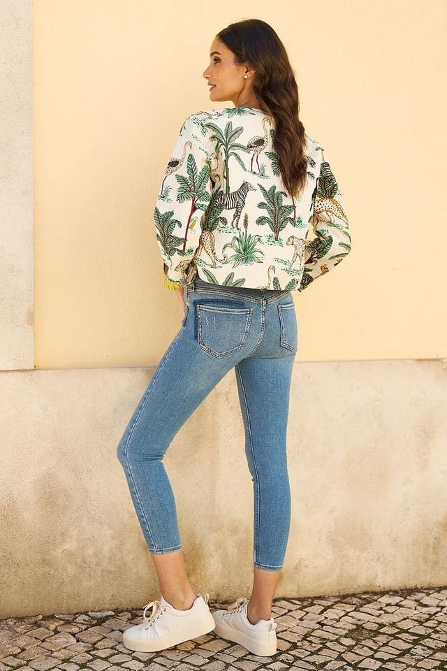 Yumi Yumi Women's White Animal Reversible Cotton Quilted Jacket - 3