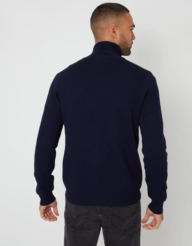Threadbare threadbare Men's Zip-Through Funnel Neck Knitted Cardigan in Black in Blue - 2