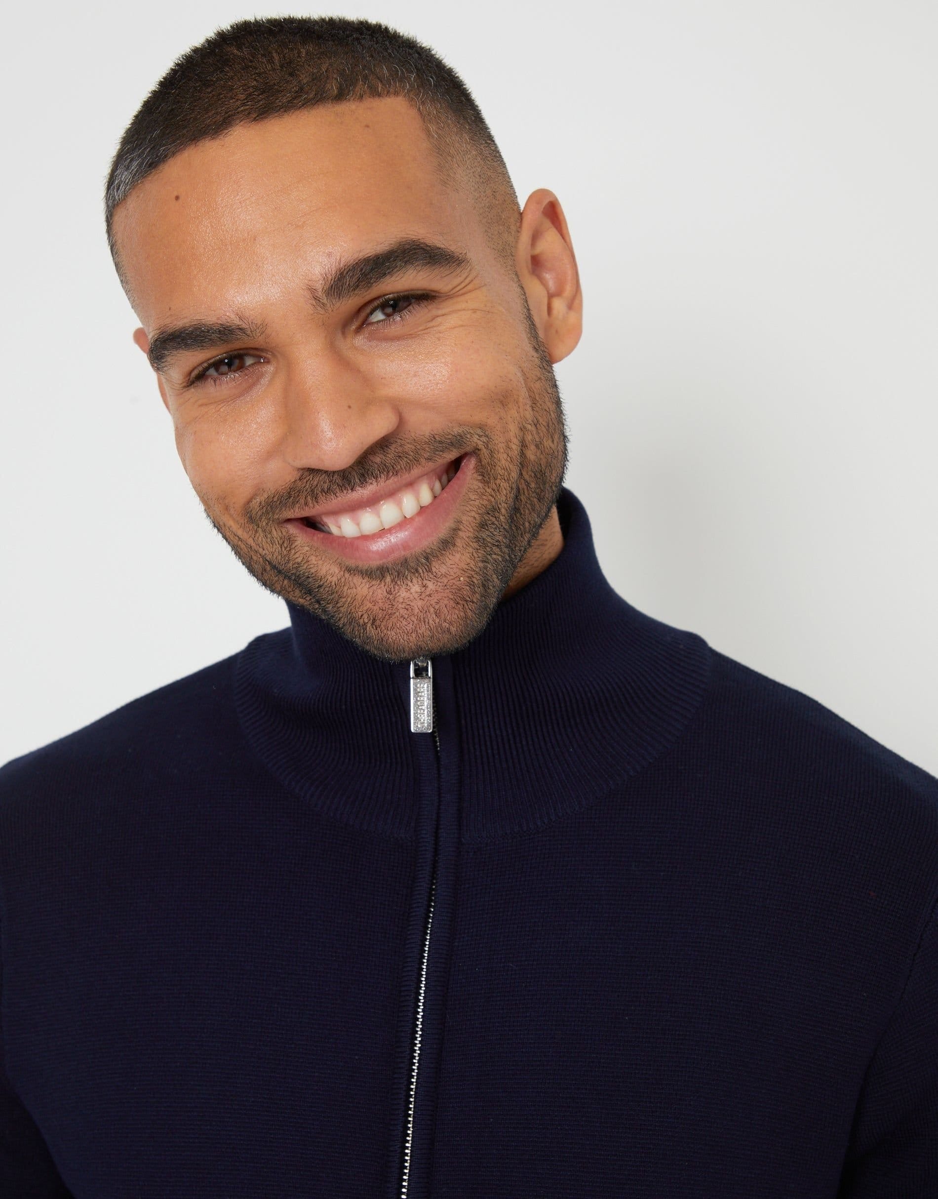 Threadbare threadbare Men's Zip-Through Funnel Neck Knitted Cardigan in Black in Blue - 4