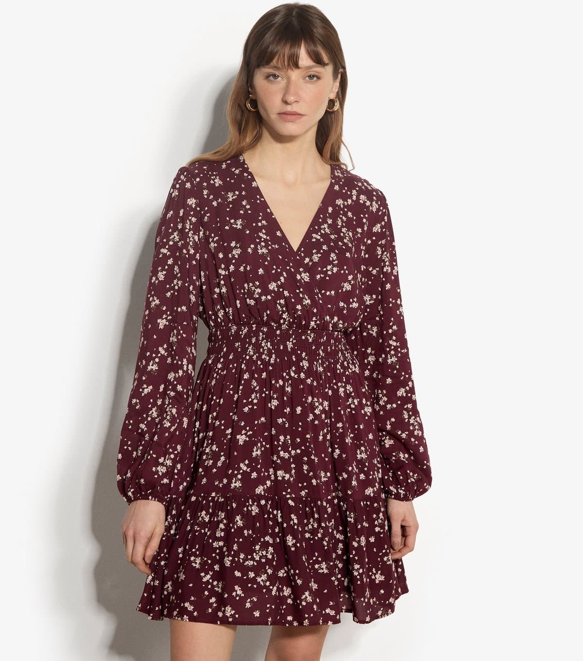 Apricot Women's Dark Burgundy Daisy Print Wrap Front Mini Dress Apricot New Look