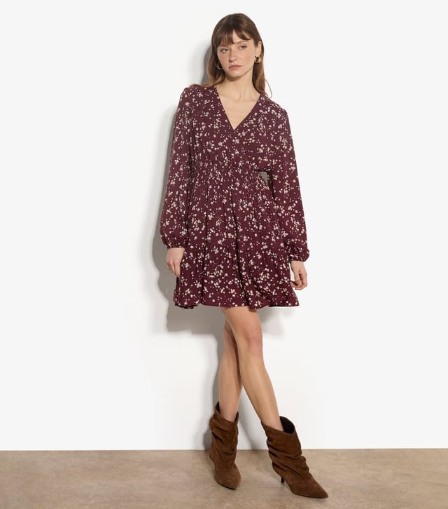 Apricot Women's Dark Burgundy Daisy Print Wrap Front Mini Dress Apricot New Look - 2