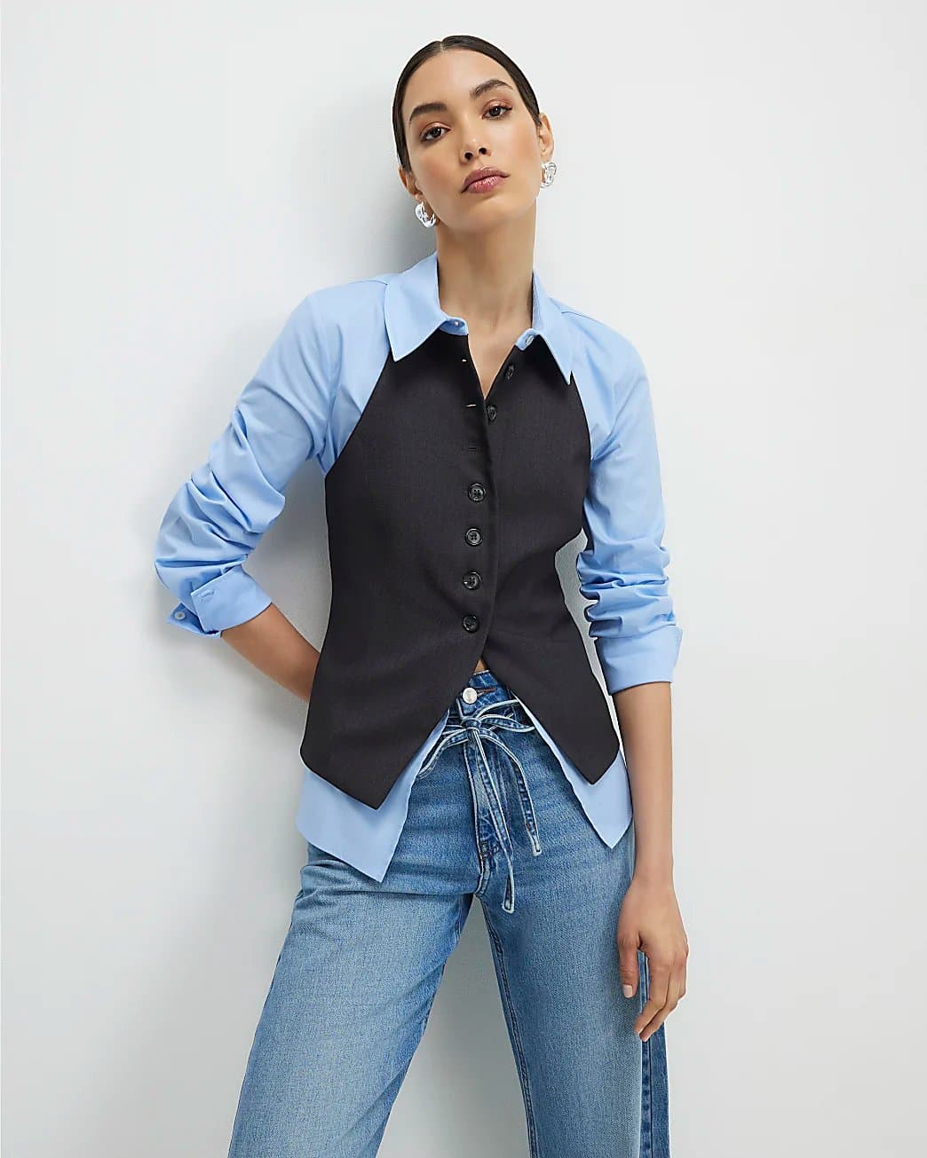 River Island River Island Womens Grey Hybrid Waistcoat Detail Shirt