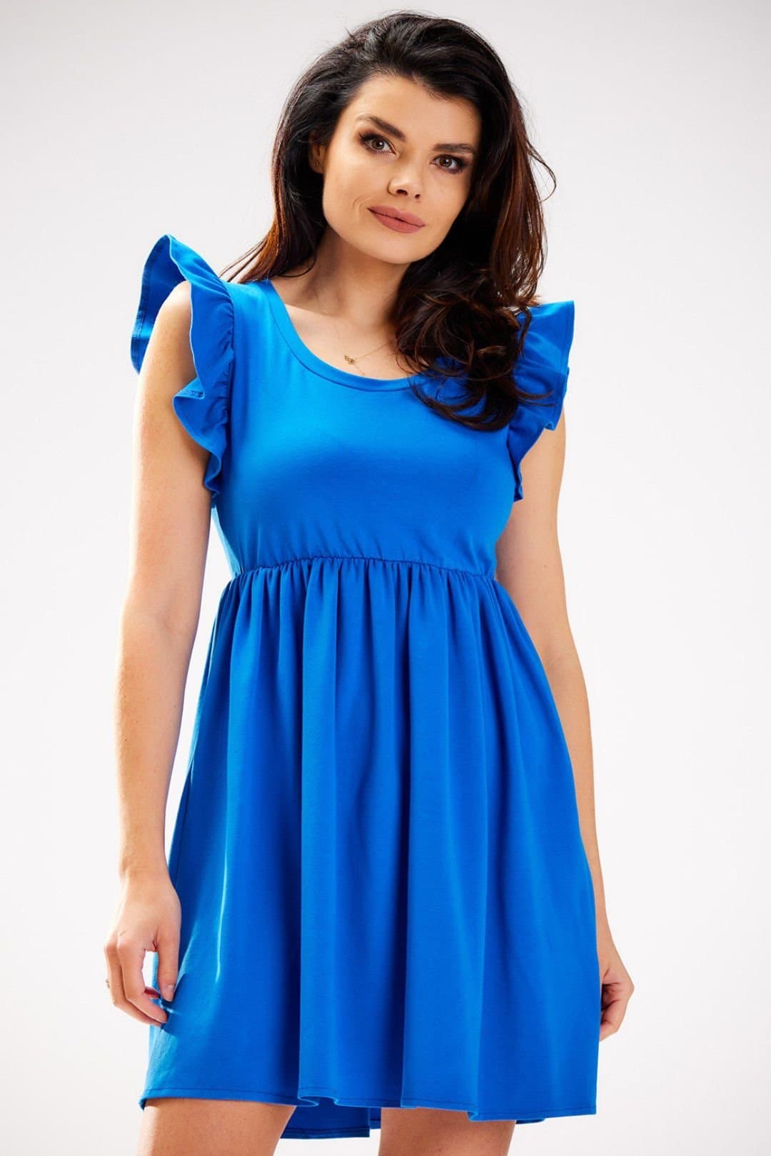 Love Lace Love Lace Women's Summer Mini Dress Elastic Under Bust Frill in Blue