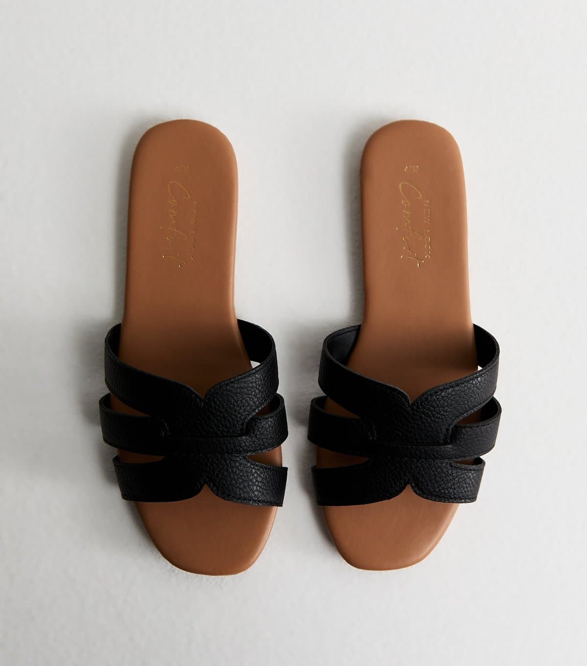 New Look Women's Black Faux Leather Interwoven Strap Flat Mule Sandals Vegan New Look