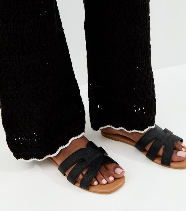 New Look Women's Black Faux Leather Interwoven Strap Flat Mule Sandals Vegan New Look - 2