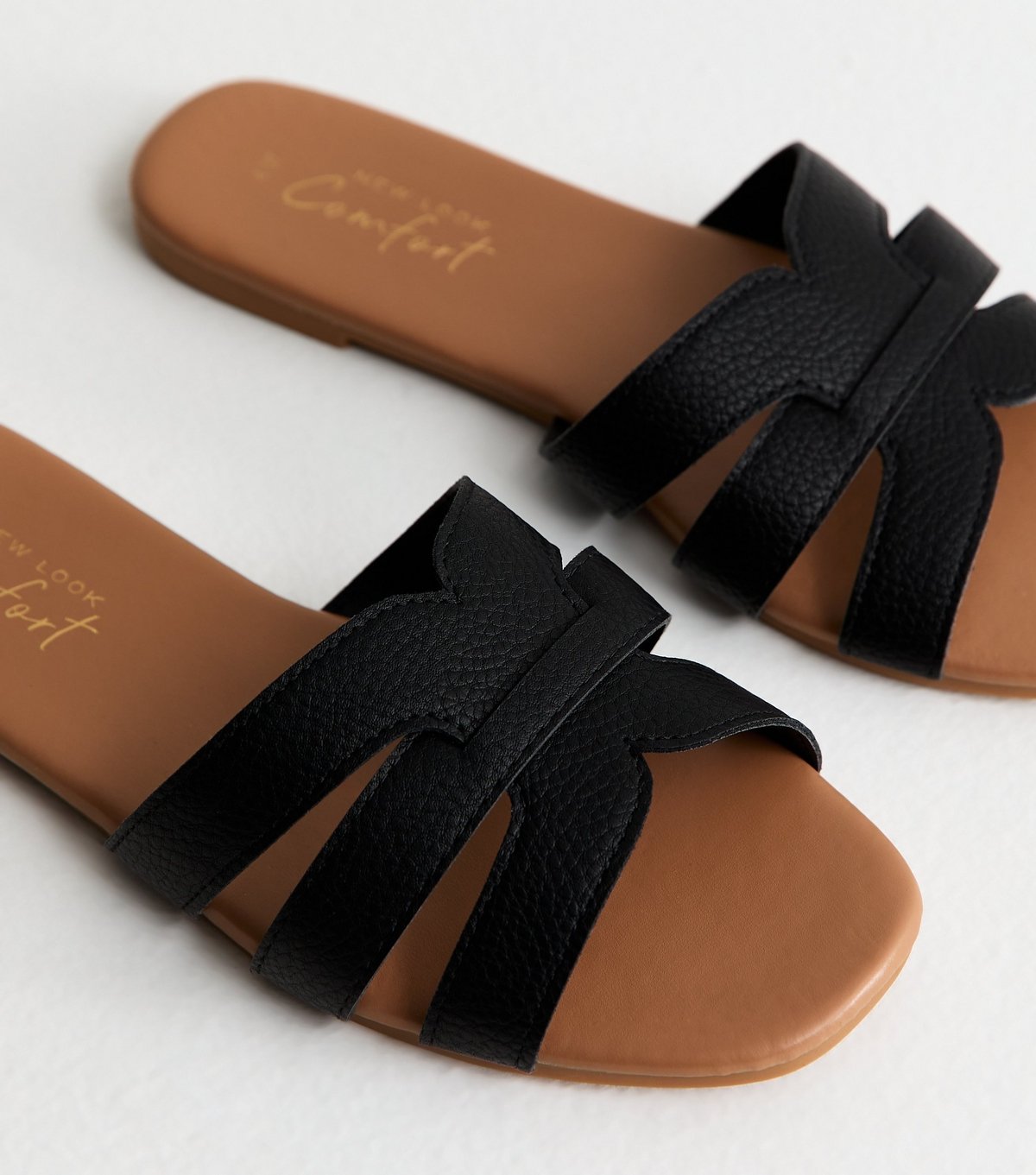 New Look Women's Black Faux Leather Interwoven Strap Flat Mule Sandals Vegan New Look - 3