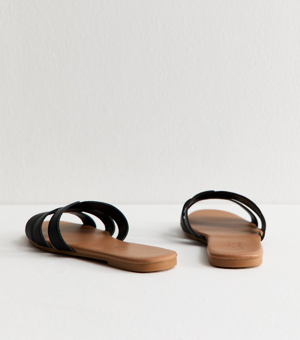 New Look Women's Black Faux Leather Interwoven Strap Flat Mule Sandals Vegan New Look - 4