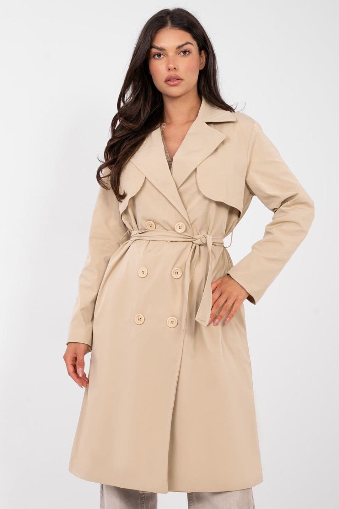 Love Lace Love Lace Beige Double Breasted Trench Coat