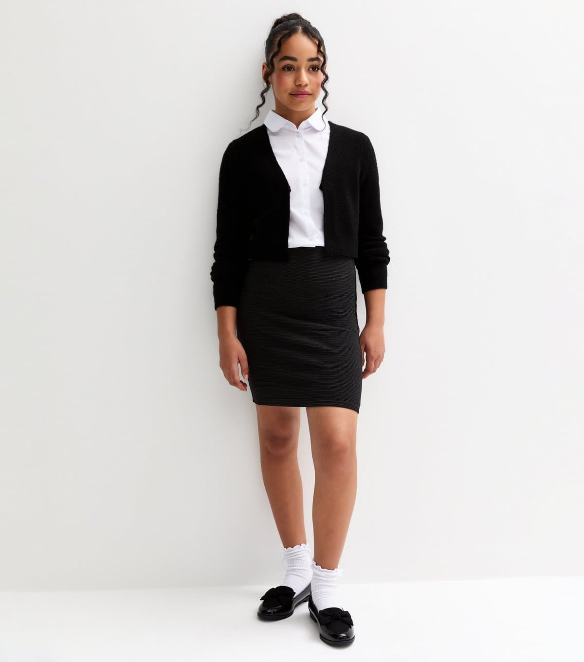 New Look New Look Black Textured Jersey Tube School Skirt