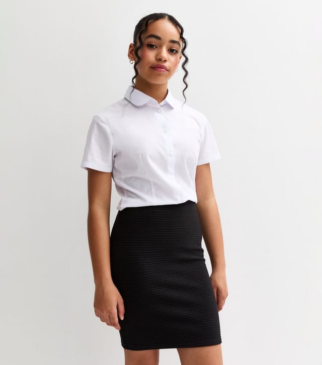 New Look Girls' Black Textured Jersey Tube School Skirt New Look - 3