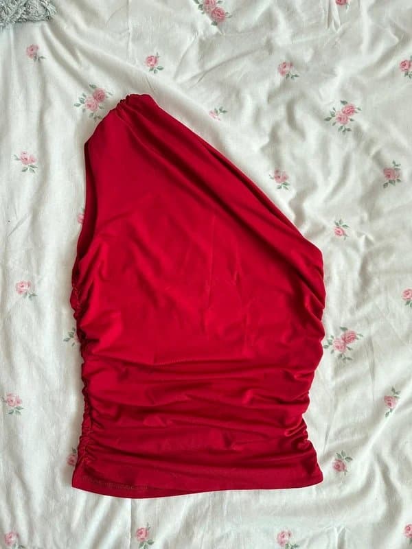 Bershka One shoulder red / burgundy top