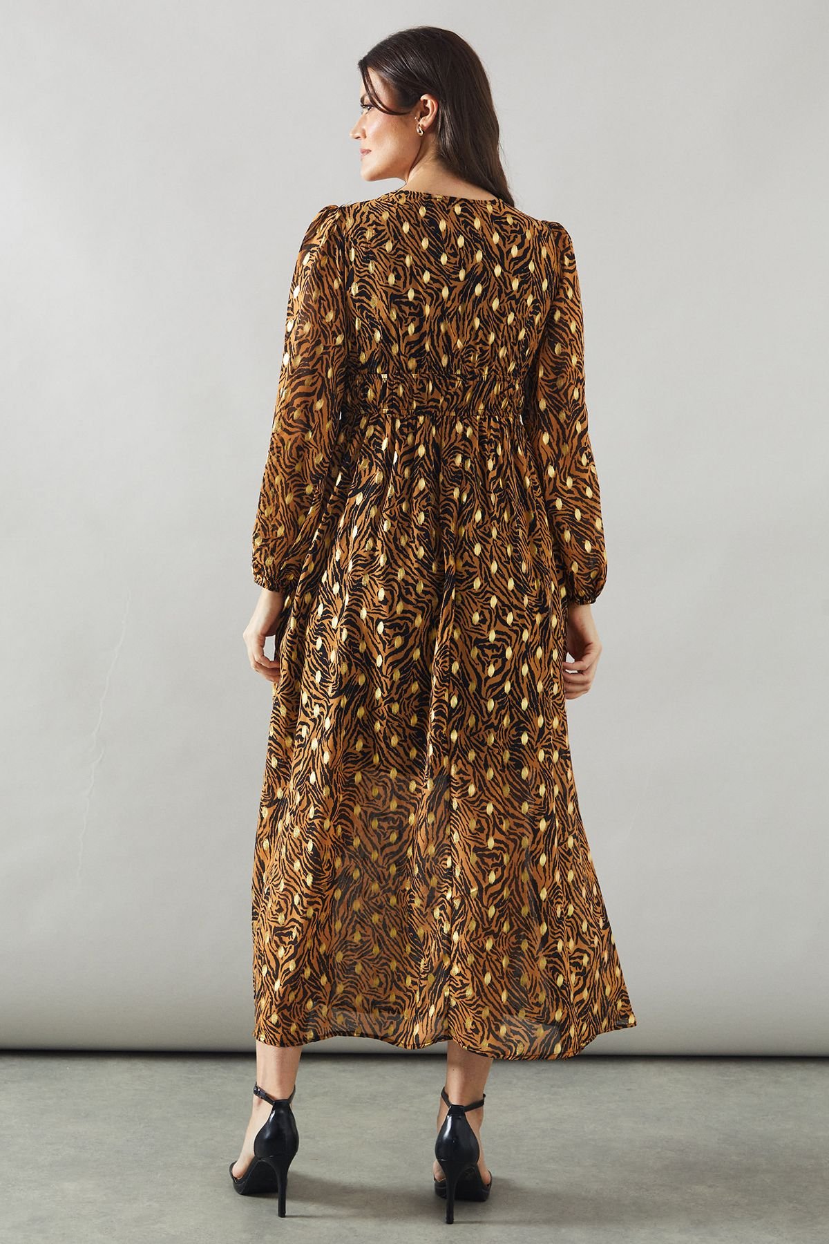 Wallis Wallis Women's Animal Print Blouson Sleeve Metallic Midi Dress - 3