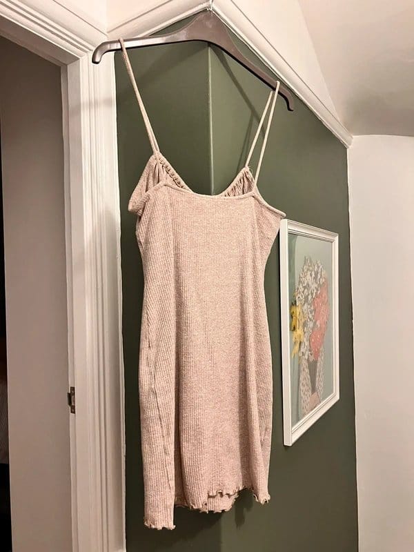 Bershka Beige Ribbed Bodycon Mini Dress – Size M